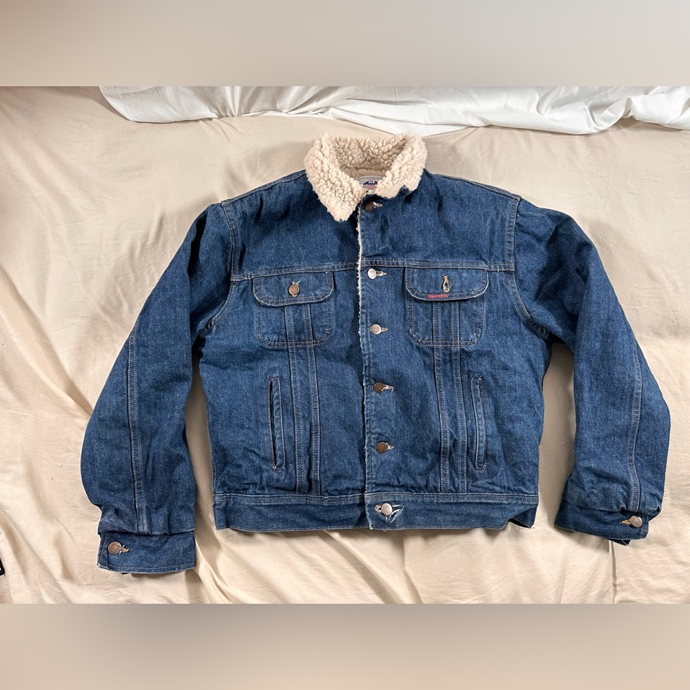 Dakota By Five Brother Vintage Made In USA Denim Sherpa Lined Jacket Retro Y2K